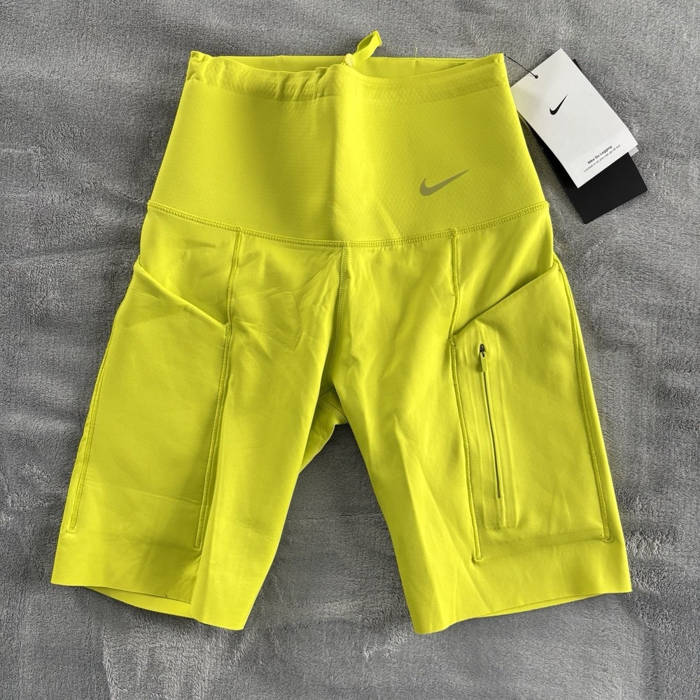 Nike Go Dri-FIT Women's Running Shorts High-Waisted with Pockets XS Yellow New - Picture 2 of 10